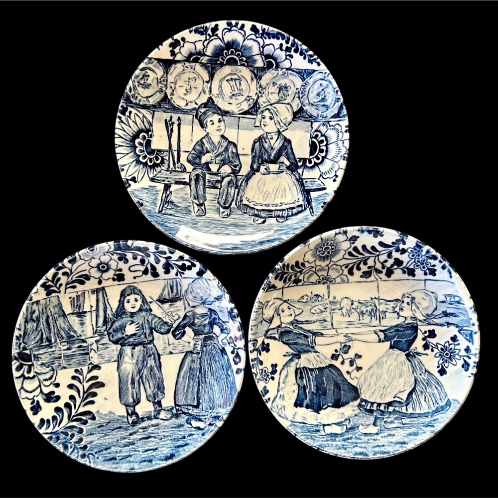 Vtg Set of 3 Delft Boch Tea Plates 4.25 Inches